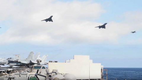 Killer Footage Of B-1s And F-18s Over 3 Carriers In A Show Of Force Not Seen In Decades | Frontline Videos