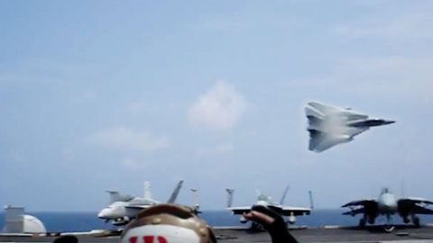 F-14 Tomcat Gutsy Flyby Right Over Deck | Frontline Videos